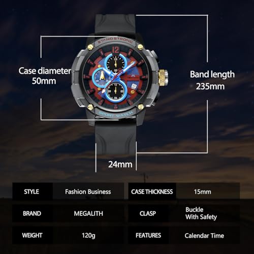Image of MEGALITH Heavy Duty Watches for Men: Sport Military Analog Wrist Watch | 1 /10 Sec Chronograph, Large Face, Silicone, Waterproof Luminous, Black Everyday Watch, Work Outdoor,Gifts for Husband Father