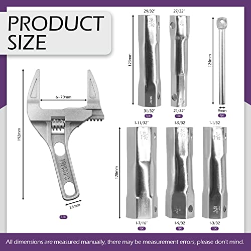 Swpeet 6Pcs 31/32" 21/32" 1-1/32" 1-7/16" 1-9/32" 1-3/32" Stainless Steel Shower Double-Ended Valve Socket Wrench with Adjustable Shower Wrench Set, for Removing Tub & Shower Valve - Image 2