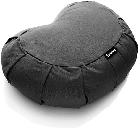 BODYMATE poduszka do jogi w kształcie półksiężyca, dł. 42 cm, szer. 30 cm, wys. 15 cm, z wypełnieniem z ziaren gryki, poszewka do prania w pralce, 100% extra grubej bawełny, do medytacji i siedzenia