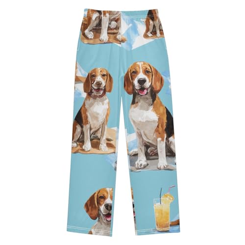 ZZXXB Beagle Orange Juice Boys Long Pants Soft Trousers Elastic Waist Kids Lounge Bottoms with Pockets S-XL