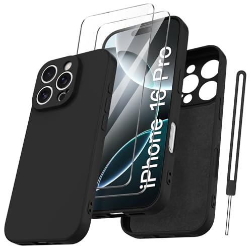 Qasyfanc HandyHülle für iPhone 16 Pro Hülle Silikon case mit 2 Stück Schutzfolie, Ultra Microfiber TPU Flüssig silikon m...