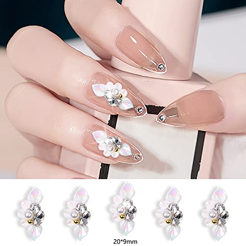 Xeaohesy 20Pcs 3D Flower Nail Charms Flower Charms For Nails Gems And Rhinestones For Nails Inlay Pearls Beads Crystals 3D Acrylic Flowers For Nails Nail Art Accessories For Women(White) #TOP5