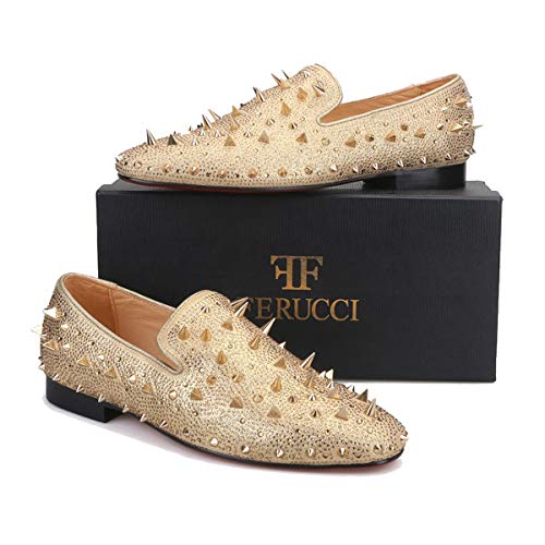 FERUCCI Men Gold Spikes Slippers Loafers Flat with Crystal GZ Rhinestone2