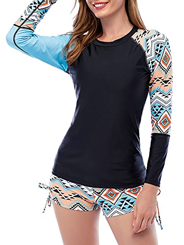 American Trends Roupa de banho feminina de duas peças para mulheres, tanquíni atlético com manga com