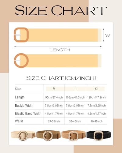 Image of WILLBOND 4 Pcs Women's Elastic Raffia Woven Belt, Boho Rattan Buckle Stretch Straw Wide Waist Belt for Dresses Jeans Pants
