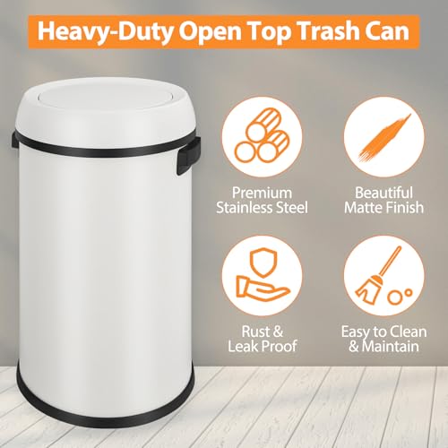 Caneca de basura metálica blanca 65 L con tapa abatible miniatura 2