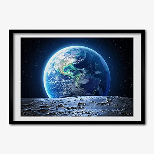 Cadre en Bois Peinture Planète Terre 70x50 cm Tableau Moderne
