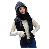Vongzhong フード付きマフラー Scarf 手袋 gloves 3点一体 セット マフラー Scarf レディース フード付き かわいい クマ ぬいぐるみ 帽子 hat 無地 スカーフ ショール ストール 厚手 もこもこ あったかい 防寒 ぬいぐるみ帽子 hat 冬 おしゃれ 防風 保温 小顔効果 アウター クリスマスプレゼント 旅行 写真 Women Cute Thick Hat Ear Protectors Warm Plush Hat Scarf Gloves Set