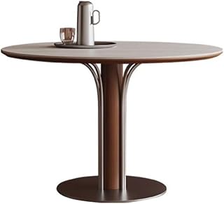 ATREDESES Dining Table Small Round Table For Small Household Living Room Solid Wood Travertine Rock Plate Dining Table Dining Room Table