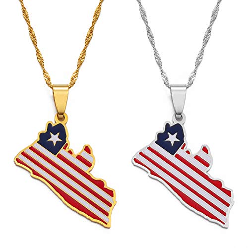 Hafrita Liberia Country Map Flag Pendant Necklaces Gold Liberian Maps Necklace4