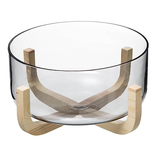 Secret de Gourmet - Ensaladera de cristal en su soporte de madera de Paulownia D 24 cm