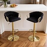 Relbiety Lot de 2 Tabourets de Bar avec Dossier en Velours,Sièges de Bar Hauteur Réglable Tabouret de Cuisine Pivotant à 360° pour Bistrots,Bar,Comptoir,Noir