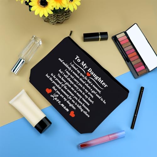 Daughter-Gift-from-Mom-to-My-Daughter-Makeup-Bag-Cosmetic-Bag-Christmas-Birthday-Graduation-Gift-for-Daughter-Wedding-Gift-Adult-Daughter-Gift-Daughter-Bridal-Shower-Gift-Black-Make-Up-Pouch