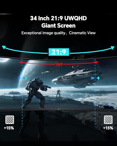 Image of KTC 34 Inch UWQHD Curved Gaming Monitor, 3440x1440 Ultrawide PC Monitor 1500R, 180Hz 21:9 Display, Adaptive Sync, 1ms MPRT, 4000:1 Contrast, Tilt /Swivel /Pivot /Height Adjustment, HDMI2.0 & DP1.4,H34S5