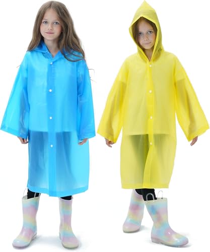 2 Pack Waterproof Raincoats for Kids Reusable,EVA Rain Ponchos Emergency Rain Jacket for Children, Boys and Girls2