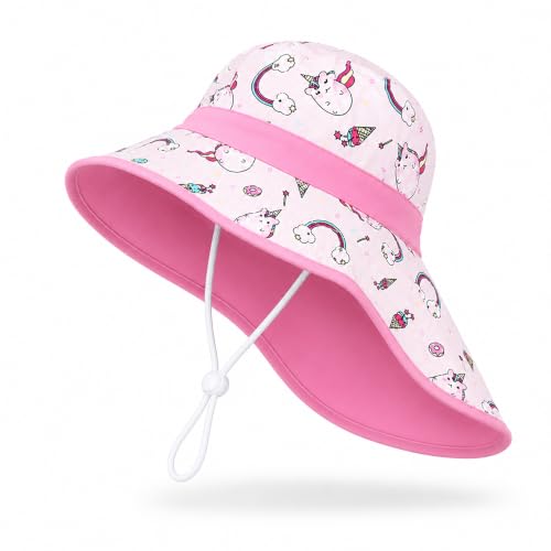 Image of VRITRAZ Sun Protection UPF50+ Bucket Hat Toddler Summer Beach Play Hats with Neck Flap for Girl, Boy, Kids Summer Hat, Bucket Hat for Kids Ages 3-10 Years
