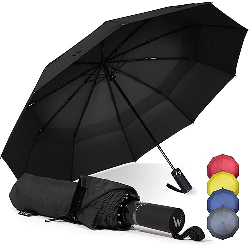 WLine Wind - Mini guarda-chuva dobrável – Abertura e fecho automático, tecido de Teflon, estrutura ultra-resistente, 104 cm de diâmetro preto sem capa, Preto sem capa