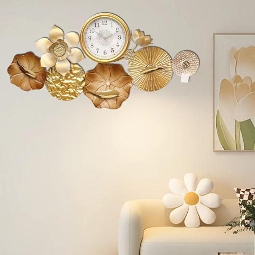 Mokshith Decorative Wall Clock Round Flower Living Room Home Dining Room Decoration Wall Clock Metal Clock Lightweight Home, Kitchen, Bedroom, Office, School (MO-15)