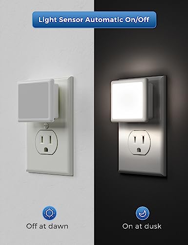 Image of L LOHAS LED Night Lights Plug into Wall 2-Pack, 0.3W Plug in Night Light, Dusk to Dawn, 5000K Daylight White Bright Nightlight Auto-On /Off for Adults Kids Room Bedroom Bathroom Hallway Kitchen Non-Dim