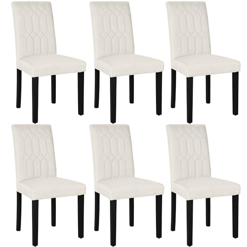 VECELO Upholstered Dining Chairs Set of 6, Modern Accent Parsons with Comfort Seat, Solid Wood Legs w/Rubber Footpads, for Living Room Kitchen, Beige