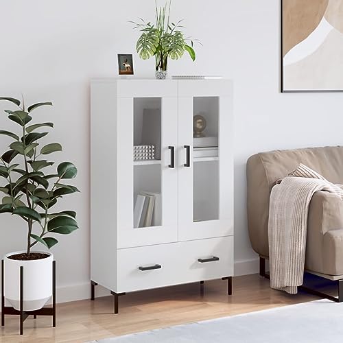 PABURNI Armario de Almacenaje Aparador de Moda Armario Lateral Mueble Auxiliar para Salón Dormitorio o Estudio Decoración del Hogar Look Minimalista Blanco con Brillo 69,5x31x115 cm