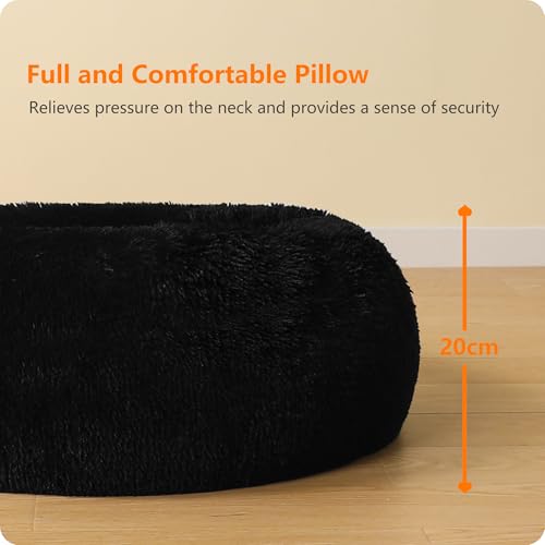 HMTOPE Orthopädisches Hundebett rund Hundekissen Hundesofa Katzenbett Donut Kuscheliges Hundekorb Waschbar, 80 cm Ø, Schwarz