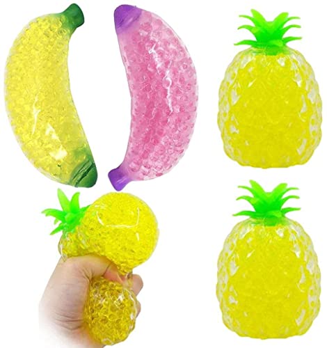 IYSHOUGONG 4Pcs Large Pineapple Bead Stress Ball Novelty Banana Stress Balls with Gel Beads Pineapple Stress Relief Toys Sensory Toys Calm Focus Stress Banana for Adult Kids