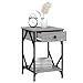 QZZCED Industrial Bedside Cabinet with Drawer and Shelf, Black Nightstand for Bedroom Living Room Study Storage Gray Sonoma, 16.5 x 15.7 x 23.6 in