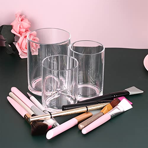 MOSIKER Acrylic Makeup Organizer Clear Brush Holder Cosmetic Organizers with Round Slots Storage(3 Connected Towers)