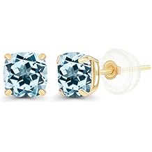 Solid 14K Gold 5mm Cushion Cut Genuine Birthstone Stud Earrings For Women | Hypoallergenic Studs | Natural or Created Gemstone Stud Earrings For Women