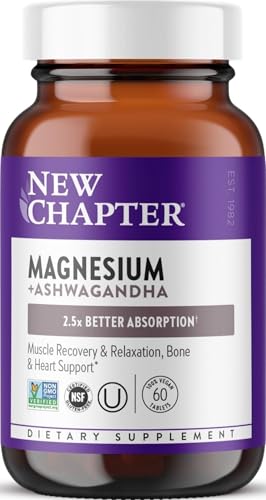 New Chapter Magnesium Glycinate 325mg & Ashwagandha Supplement, 60 Tablets