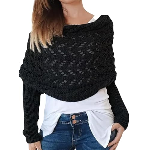 Scarf with Sleeves for Women, Knitted Double Sleeve Scarf Wrap, Multifunctional Knitted Crochet Shrugs with Sleeves - Main Image