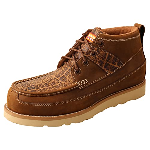 Twisted X's 4" Wedge Sole Work Boots For Men - Moc Toe Work Boots Handcrafted With Full-Grain Leather, Air-Mesh Lining, Rubber Outsole, Moisture-Wicking Removable Footbed, And Composite Insole, Distressed Saddle & Cognac, 11 M #TOP26