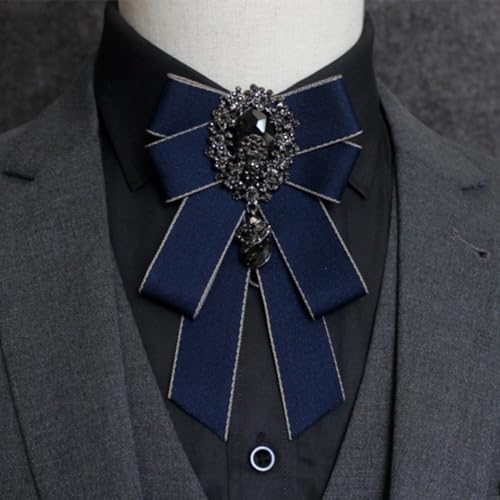 Image of Rhinestone Retro British Style Pre-tied Adjustable Fabric Ribbon Bow Tie for Women Men Uniform Necktie Bownot