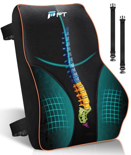 POOTACK Cojín de Soporte Ergonómico con Memory Foam - Soporte Lumbar Ajustable para Silla de Oficina, Coche y Gaming, Distribuye la Presión con Correas Dobles