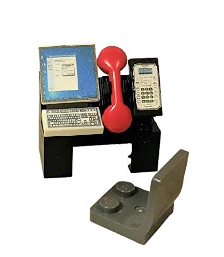 CUSTOM TOYS & HOBBIES INC Building Bricks Businessman Lawyer Office Table Desktop Computer with Telephone