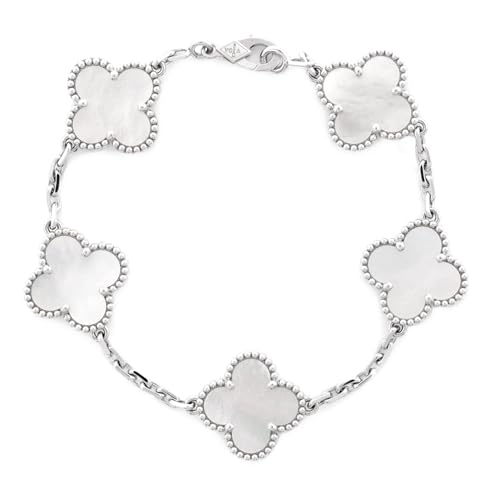 Pre-Loved Vintage Alhambra 5 Motifs Bracelet 18K White Gold and Mother of Pearl, White Gold