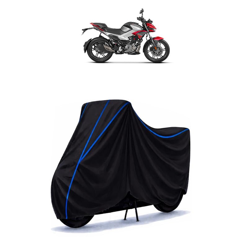 Image of Bike Cover Compatible with Hero Xtreme 125 R All Models | Water Resistant Universal Motorcycle Rain Cover | UV, Dust & Scratch Protection | All Weather | Black Blue Piping Elastic