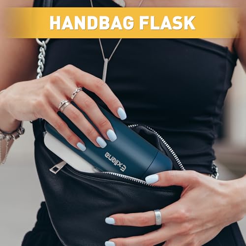 300ml Small Water Bottle Made of 304 Stainless Steel, Small Flask with Carry Handle Double Wall Vacuum Insulation for Hot&Cold Drinks for Handbag - 100% Leakproof(Dark Blue)