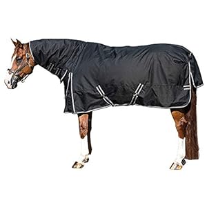 Horse Turnout Blanket | Attached Neck Cover | Heavy Weight – 380 Grams | Size 78 – Black | 1200 Denier | Criss-Cross Surcingle | Waterproof, Windproof & Breathable