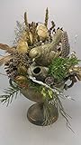 Weihnachtsgesteck Wintergesteck Seidenblumengesteck Rosen Vogel Federn Pokal XL