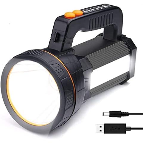 Airmsa Rechargeable LED Torch - Multi-Functional Flashlight with 6 Lighting Modes, Super Bright 7000 Lumens 6600 mAh Camping Lantern, High Power Hand held Spotlight Searchlight (Black) Cover