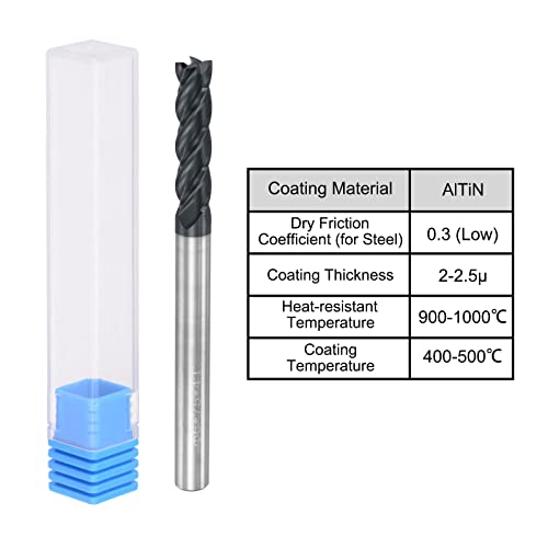 Image of uxcell Square Nose End Mill, 6mm Tip Dia Solid Carbide AlTiN Coated CNC Router Bits 4 Flute Spiral Milling Cutter HRC45 with 6mm Shank 75mm (3-inch) Length