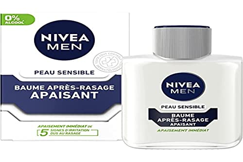 NIVEA MEN Pelle Sensibile Balsamo Dopobarba (1 x 100 ml), Trattamento Dopobarba arricchito con Camomilla & Hamamelis, Trattamento viso per uomo 0% di alcool per pelli sensibili
