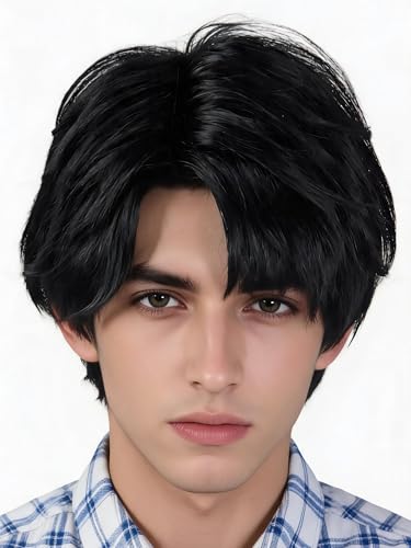 LeMarnia Anime Cosplay Wigs Black Layered Short Wigs for Men Halloween Party Costume Wig