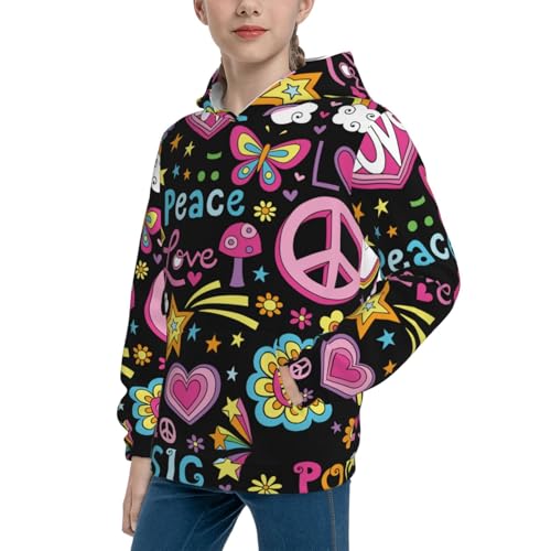Peace Love and Dove Flower Power Kid Hoodies Boys Sweatshirts Girls Pullover with Pocket2