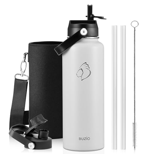 Image of BUZIO Triple Wall Vacuum Water Bottle with Dust-Proof Straw & Spout Lids