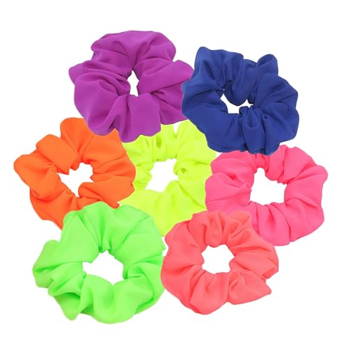 7 coleteros de neón brillante de los años 80, bandas elásticas suaves para el cabello, coleta de caballo, accesorios para el cabello para mujeres y niñas, colores mezclados