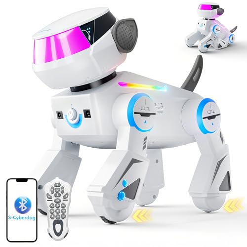VATOS Bluetooth Chien Robot pour Enfants,Chien Robot Interactif Programmable avec Yeux LED Multicolores,Chienrobot Rechargeable Chantant et Dansant avec...