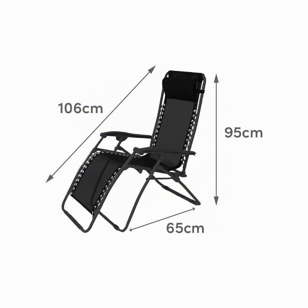 LOLAhome Sillón Tumbona Gravedad Cero Negro, Textileno Alta Resistencia | Reclinable con Bloqueo de Seguridad y Ligeras Acero, de 95x65x106 cm, Para Exterior, Jardín, Terraza, Piscina.